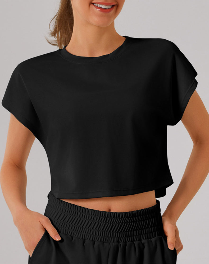 Crewneck Loose Crop Tops Batwing Short Sleeve T-Shirts