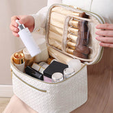 Large Portable Double Layer Makeup Bag Leather Cosmetic Bag