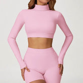 Backless Turtleneck Crop Top Long Sleeve Yoga T-Shirt