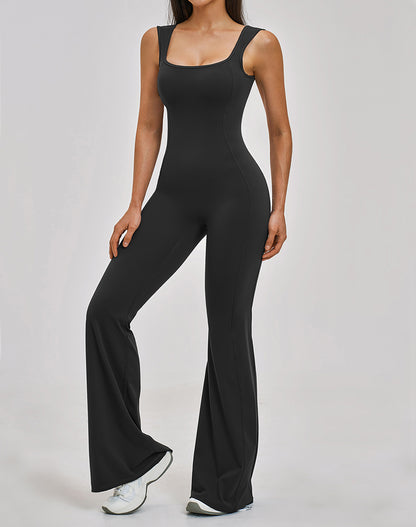 Backless Yoga Flare Leg Jumpsuit One Piece Athletic Bodysuit