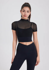 Mesh Fitness Crop T-Shirts with Built-in Chest Pad