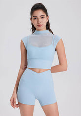 Mesh Yoga Crop T-Shirts with Built-in Chest Pad