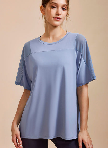 Mesh Splicing Short Sleeved Sports Loose T-Shirt
