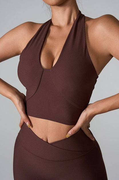 V Neckline Yoga Crop Tank Tops with Built-in Bra Pad