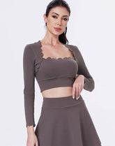 Shell Wave Edge Athletic Crop Top Long Sleeve T-Shirt