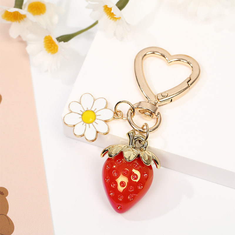 Cute Strawberry Keychains Heart Flower Daisy Bag Charms
