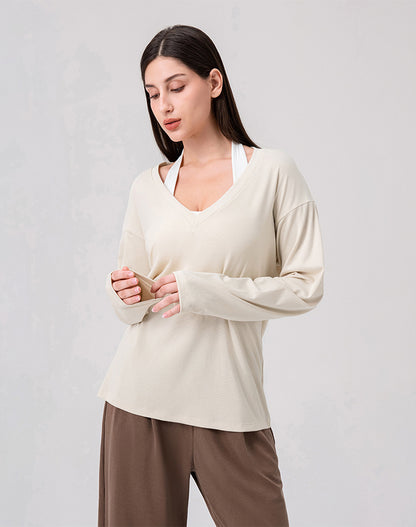 Loose V Neck Loose Long Sleeves T-Shirts Casual Yoga Tops