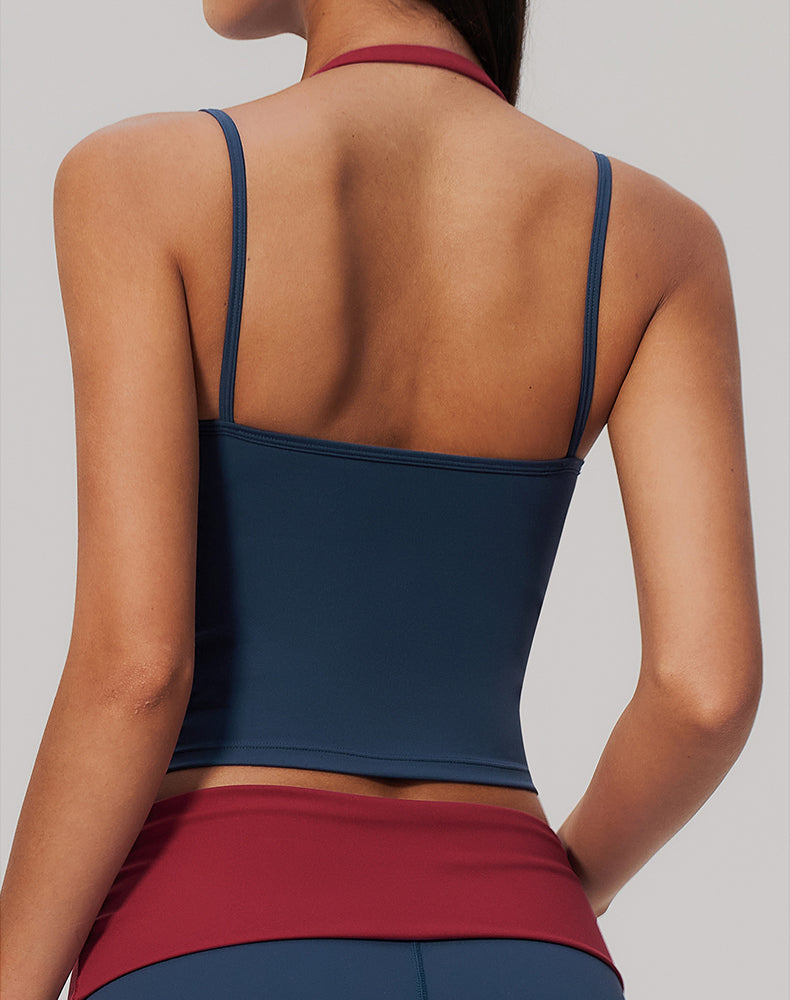 Faux Two Piece Color Block Yoga Tank Tops