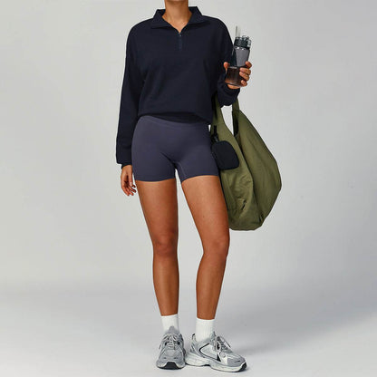 Half Zip Long Sleeve Crop Top Sports Sweatshirt