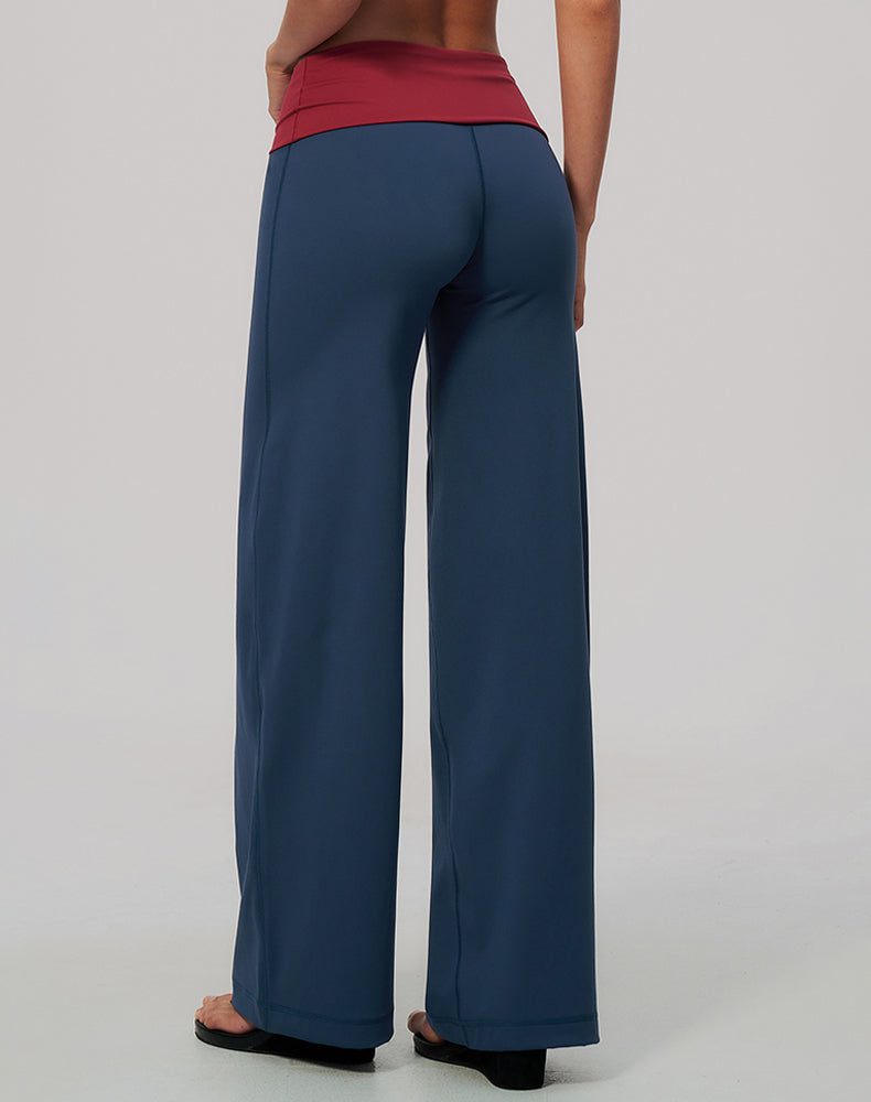 Color Block Fold Over Wide Leg Yoga Flare Pants