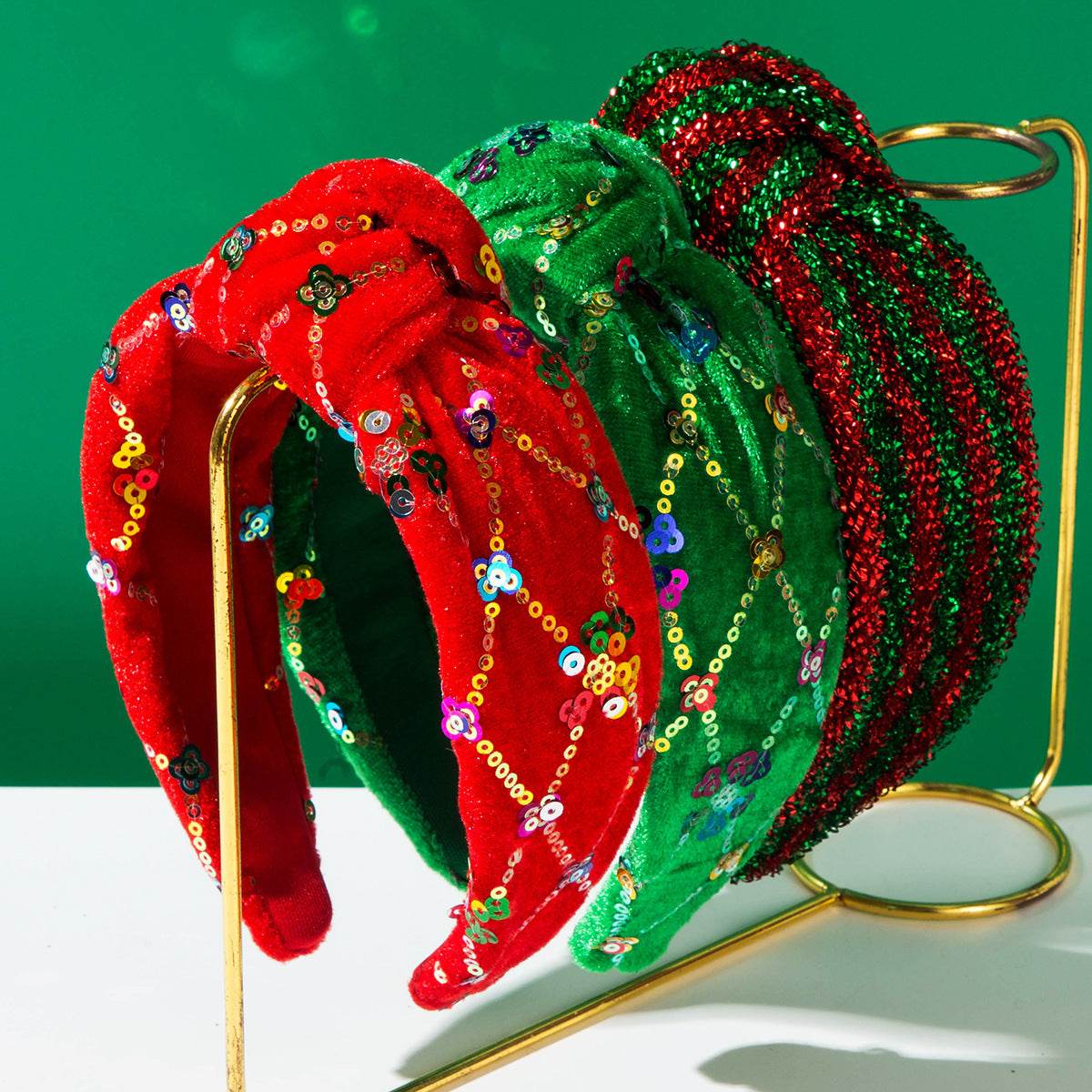 Christmas Sequin Knotted Headbands Wide Top Knot Hairband