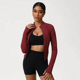 Full Zip UP Athletic Cropped Jacket with Thumb Holes