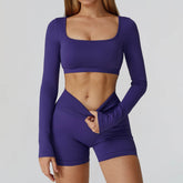Long Sleeve Crop Top Yoga T-Shirt with Built in Bra