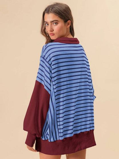 Stripe Color Block Loose Fit Sweatshirt | Trendy &amp; Comfortable Style