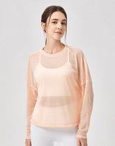Sheer Long Sleeve Mesh Top Crewneck Loose See Through Blouse