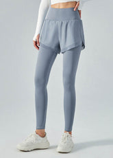 False Two Pieces Sports Leggings with Pockets Shorts
