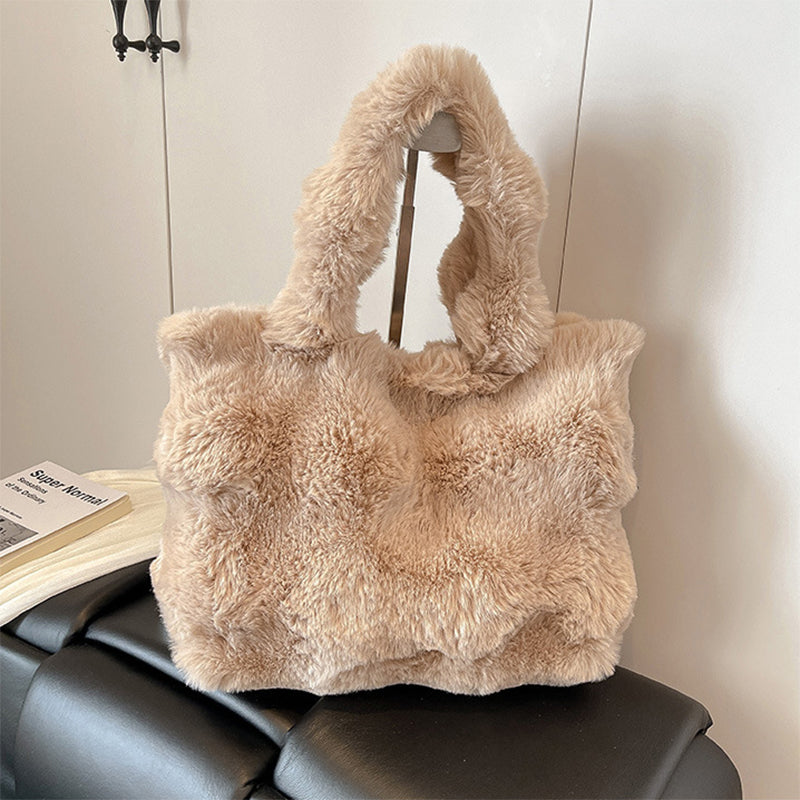Fluffy Tote Bag Large Fur Winter Fuzzy Shoulder Handbag