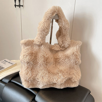 Fluffy Tote Bag Large Fur Winter Fuzzy Shoulder Handbag