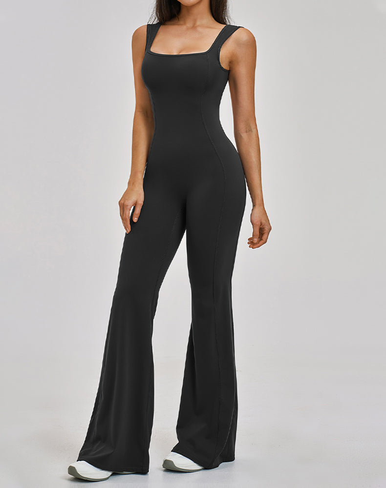 Backless Yoga Flare Leg Jumpsuit One Piece Athletic Bodysuit