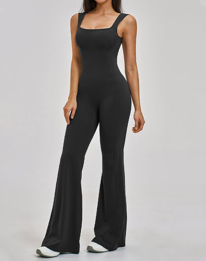Backless Yoga Flare Leg Jumpsuit One Piece Athletic Bodysuit