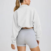 Half Zip Sweatshirt Long Sleeve Sports Crop Tops