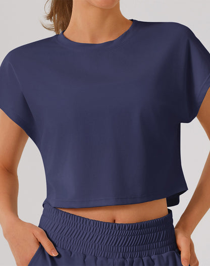 Crewneck Loose Crop Tops Batwing Short Sleeve T-Shirts
