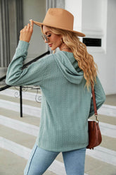 Button Hooded Sweatshirt Loose Long Sleeve Casual Tops