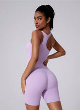 Asymmetric Straps Yoga Shorts Romper Bodysuit