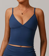 V Neck Spaghetti Fitted Crop Tank Tops