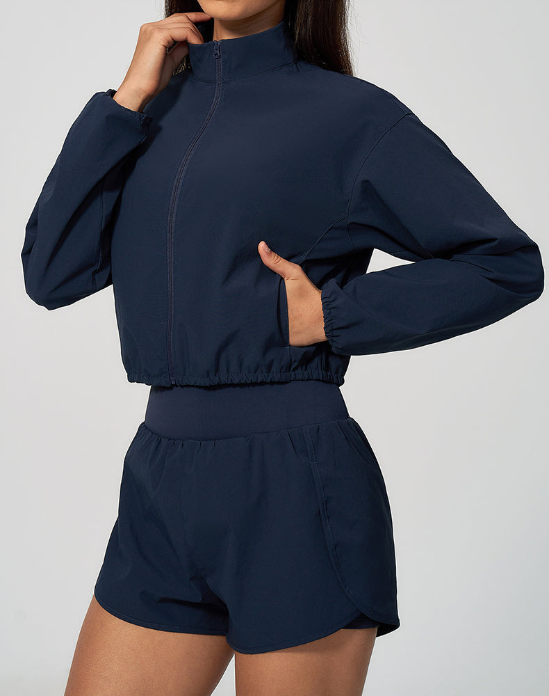 Athletic Cropped Jacket Track Zip Up Sport Long Sleeve Coat