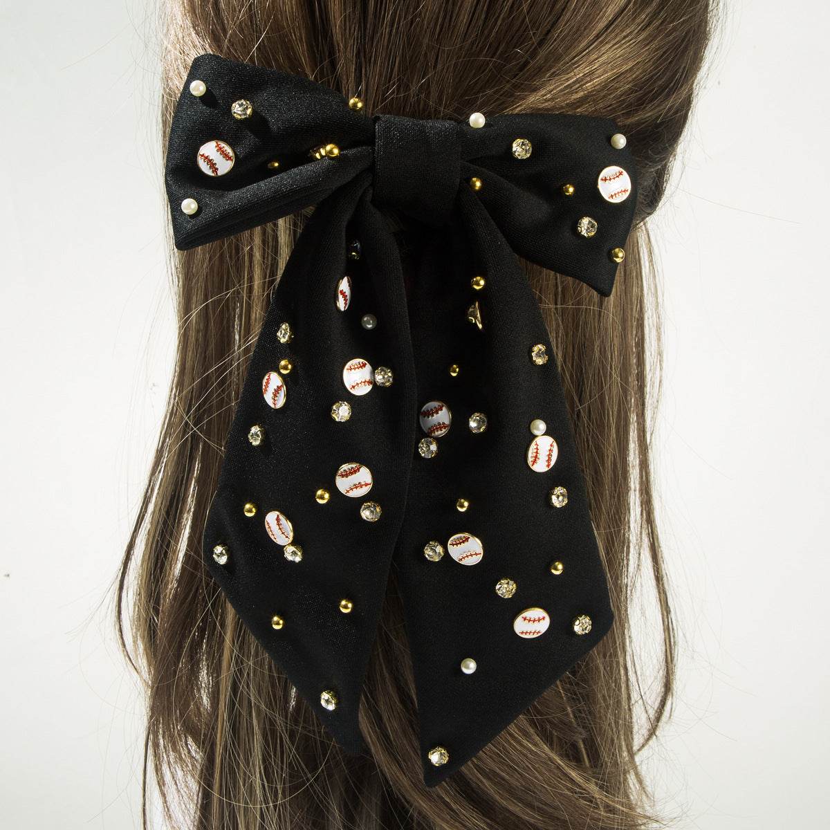 Game Day Hair Bow Clips Rhinestone Baseball Hair Accessories