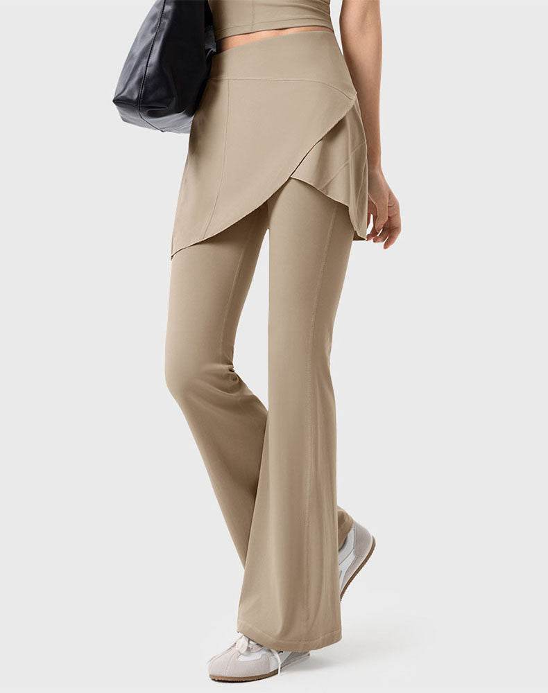 High Waist Fake Two Pieces Trouser Skirt Yoga Flared Pant