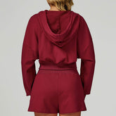 Long Sleeve Full Zip Up Crop Drawstring Hoodie Jacket