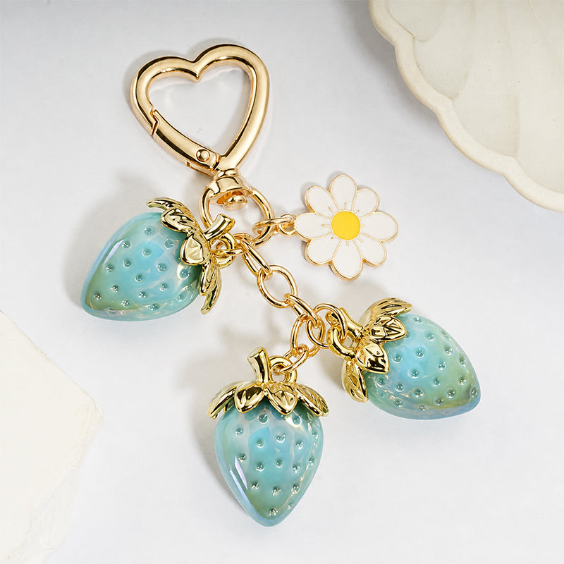 Cute Strawberry Keychain Bag Charm with Flower