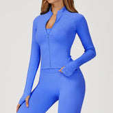 Zip Up Slim Athletic Jacket Yoga Crop Top with Thumb Hole