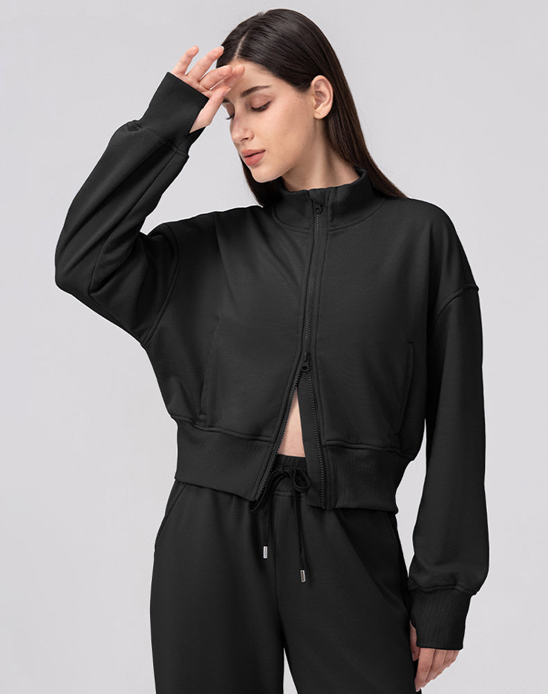 Sports Long Sleeve Hooded Loose Coat Casual Cropped Top