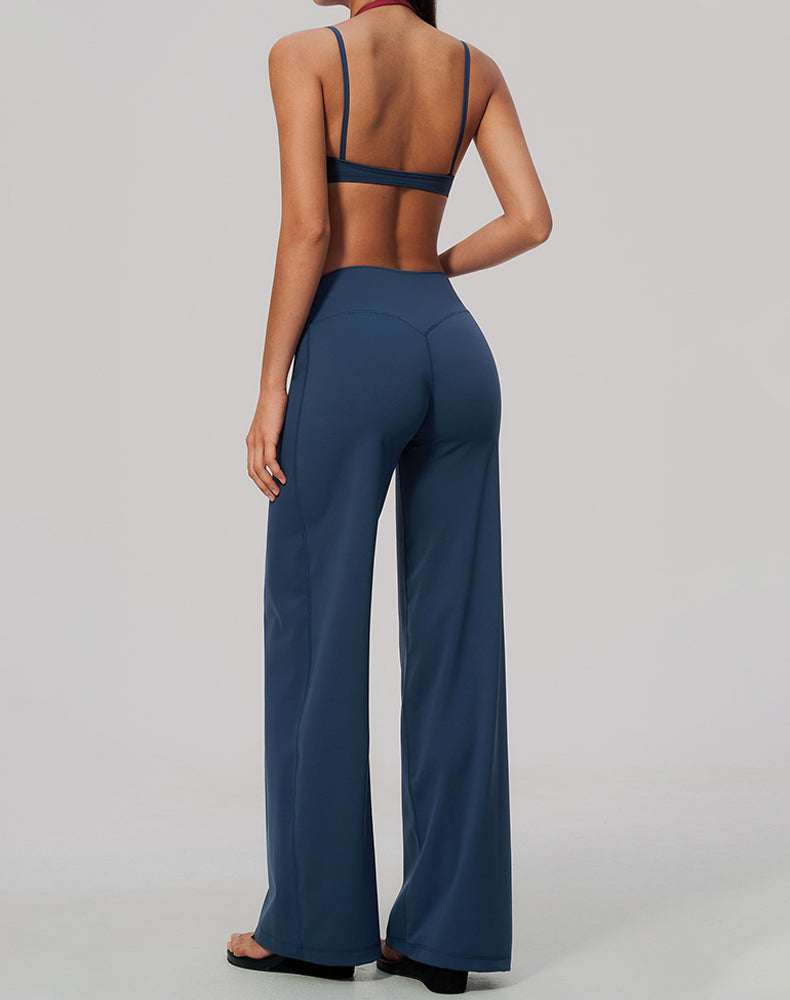 2 Piece Color Block Sports Bra and Flare Pant Sets