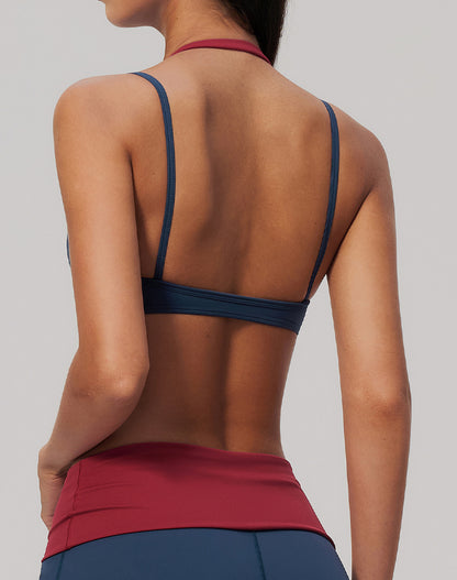 Faux Two Piece Color Block Sports Bra
