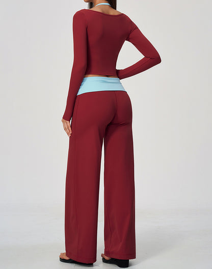 2 Piece Long Sleeve Sports T-Shirt and Fold Over Flare Pant