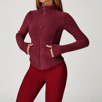 Full Zip Fleece Jacket Long Sleeve Coat with Pockets