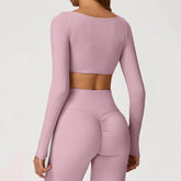 Square Neck Yoga Crop Tops Long Sleeve T-Shirt