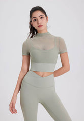 Mesh Fitness Crop T-Shirts with Built-in Chest Pad