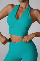V Neckline Yoga Crop Tank Tops with Built-in Bra Pad