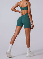 Sleeveless Deep V Back Short Sports Jumpsuit