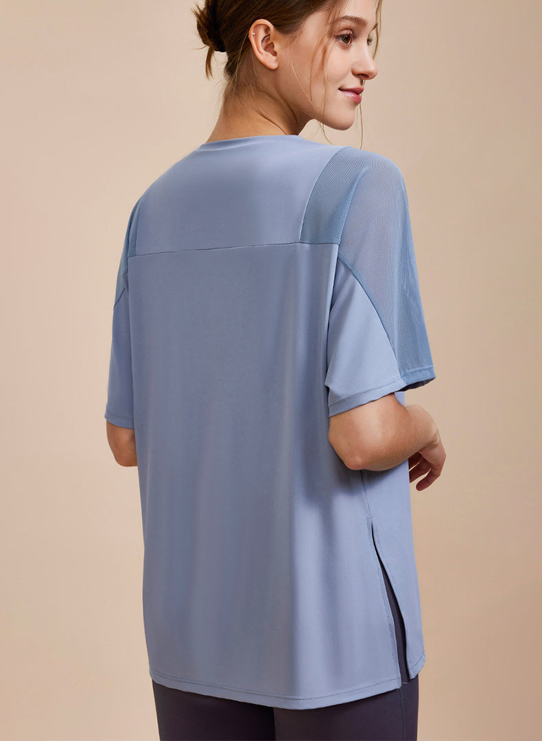 Mesh Splicing Short Sleeved Sports Loose T-Shirt