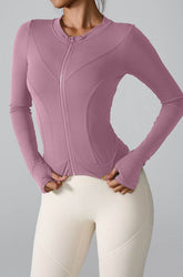 Slim Fit Workout Jacket Full Zip Long Sleeve Athletic Coat