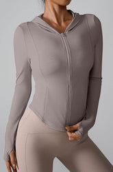 Athletic Hooded Coat Zipper Yoga Long sleeve Jacket