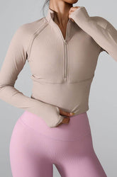 Long Sleeve Half zip Yoga Tops Athletic Slim Fit Sweatshirt