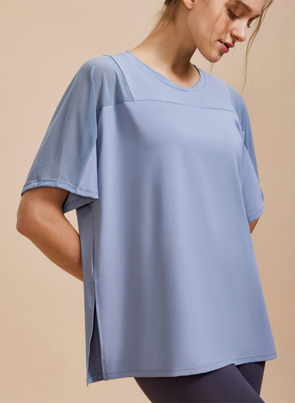 Mesh Splicing Short Sleeved Sports Loose T-Shirt