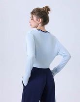 Long Sleeve Fake Two Piece Crop Top V Neck Yoga T-Shirt